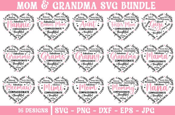 Heart Shape Mom & Grandma Graphics for Crafts