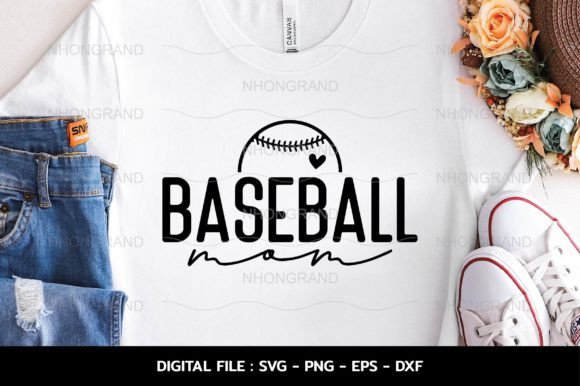 Minimal Baseball Mom Heart: Graphics for Crafts